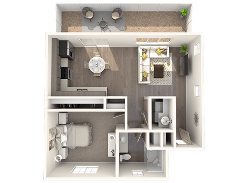 Floor plan for 1 bed, 1 bath, 686 sqft